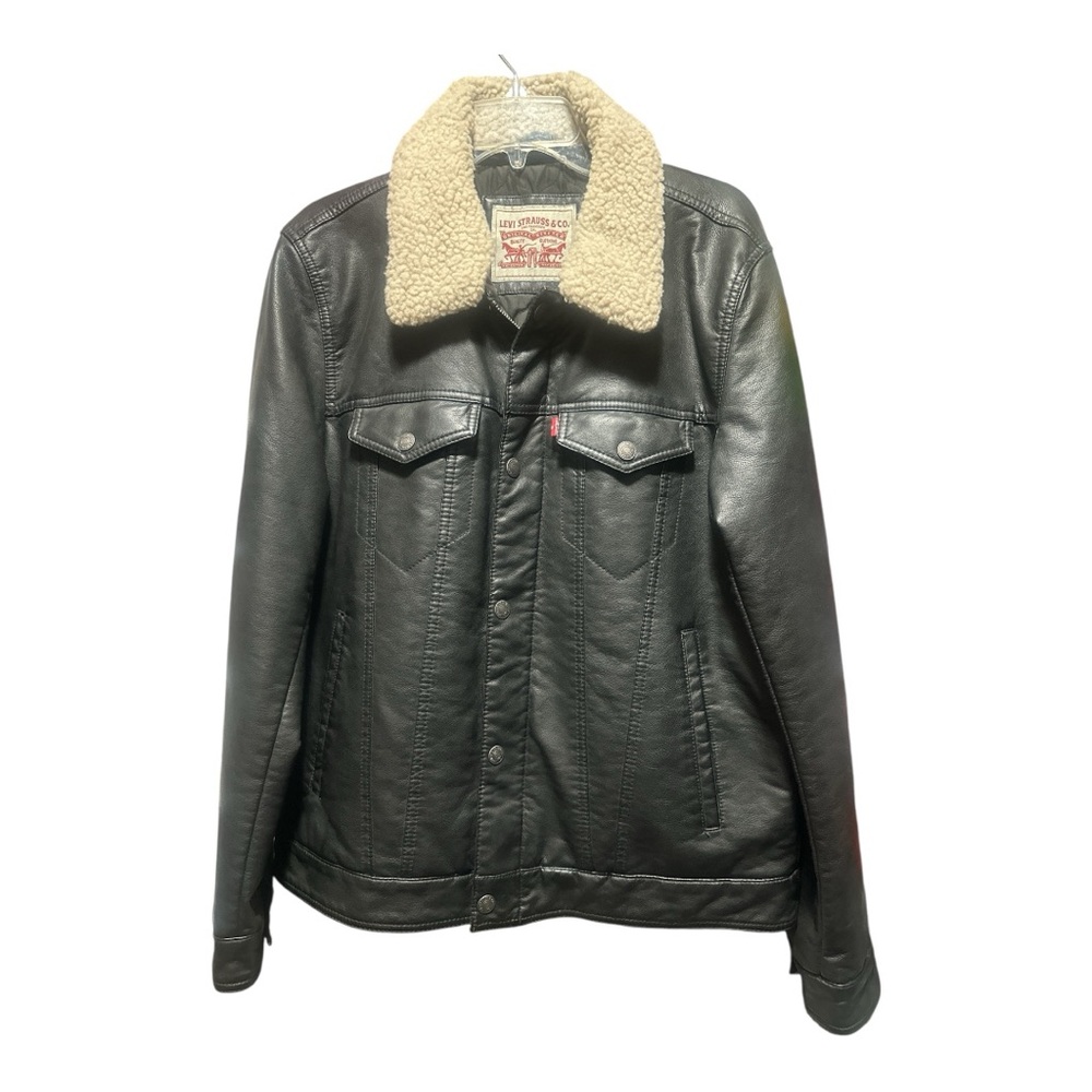 Levi's Black Jacket with Cream Sherpa Collar EUC